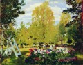 Landschaft mit Einem Blumenbeet 1917 Boris Mikhailovich Kustodiev Gartenlandschaft